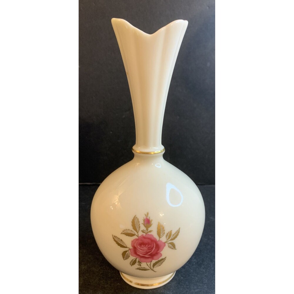 Lenox 8inch bud vase, Cream With Rose